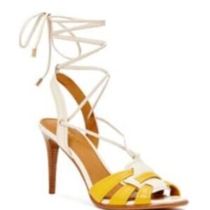 Coach White & Yellow Kiara Lace up Strappy Sandals Size 5.5